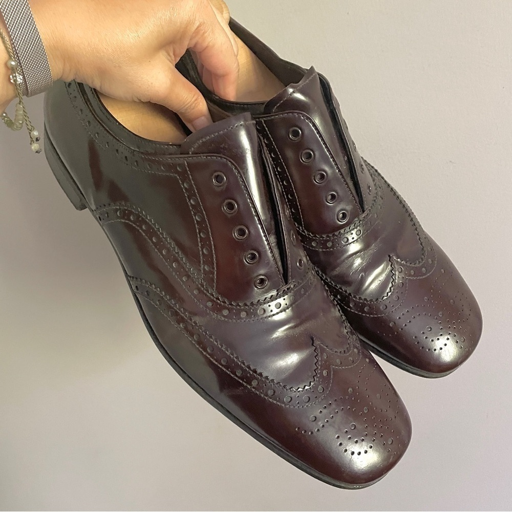 Prada Brown Leather Wingtip Brogues Dress Shoes - 9.5 🇮🇹